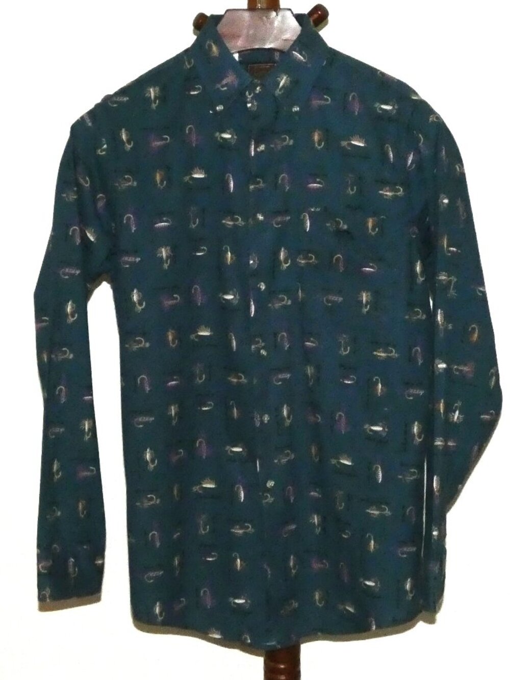 Duxbak Original Fly Fish Print Shirt Men's size M Long Sleeve Fishing Shirt